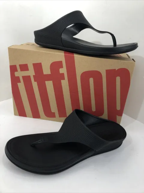 FITFLOPS Womens 9M Sandals Black Banda Perforated Leather Toe Post Flip Flops