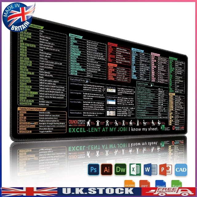 2025 EXCEL CHEAT Sheet Desktop Mat Shortcuts Mouse Pad Shortcuts Wrist ...
