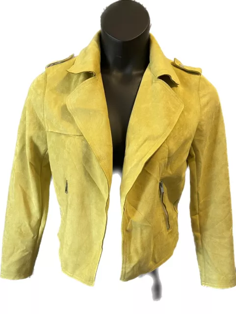 Philosophy Faux Leather Jacket Women's Small Yellow Open Front Zipper Pockets