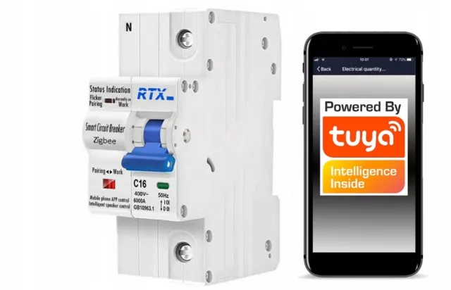 Ferngesteuerter Sicherungsautomat 1 Stromkreis 16A m. Energiemassung ZigBee TUYA