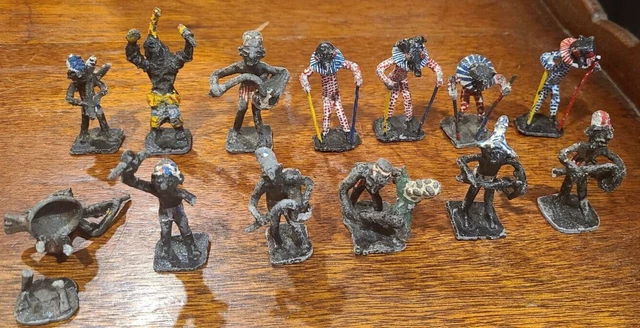 Lot of 13 African Tribal Folk Art - Metal Hand Painted Figures - Sculptures rare