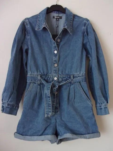 New Missguided Blue Puff Sleeve Denim Playsuit Size: UK 8