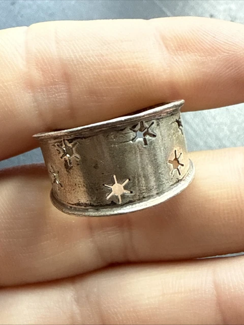 Bague Ancienne En Argent Massif 925 - Alliance Jonc Simple Avec étoile - Taille 53 - Occasion