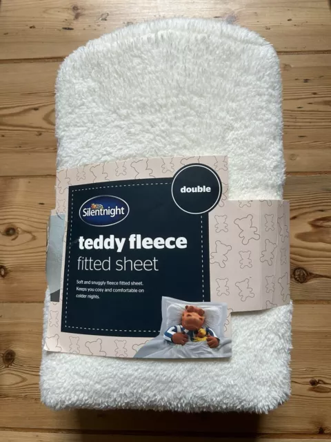 Silentnight Cosy Teddy Fleece Fitted Sheet Silver Single Double King