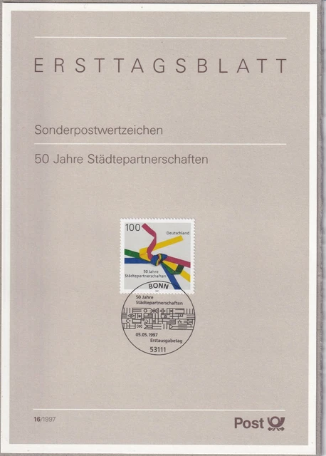 Ersttagsblatt ETB 16/1997 - "50 Jahre Städtepartnerschaften" - Stempel Bonn