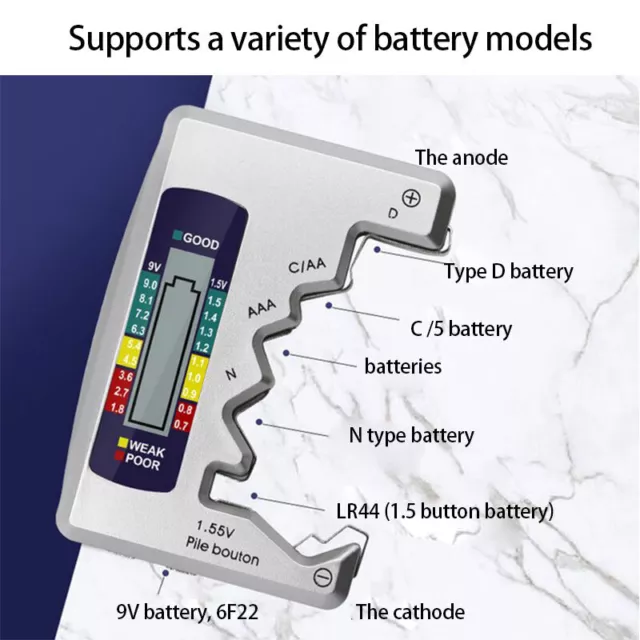 Universal Digital LCD Battery Tester Checker C D N AA Ce 9V 1.5V AAA Butt F. G1 2
