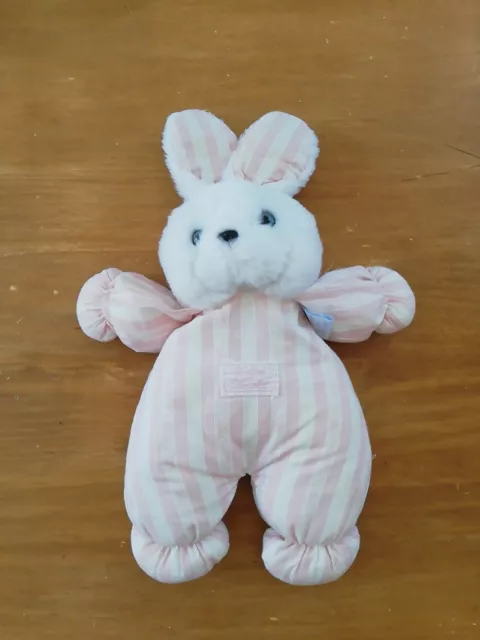 OL/ Doudou Peluche Tartine Et Chocolat Lapin Blanc Rayé Rose Yeux Bleus