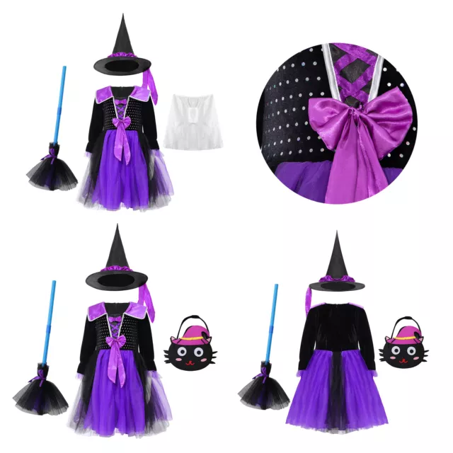 Kids Girls Witch Role Play Dress Up Vintage Magic Sorcerer Costume Fancy Dresses 2
