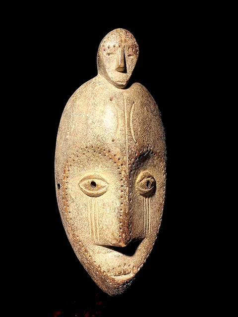 African mask antiques tribal Face vintage Wood Carved  Lega Bwami mask--5562