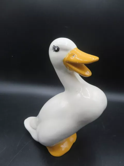 Vintage Hand Painted White Ceramic Duck/ Goose Standing "Quacking" Figurine '86