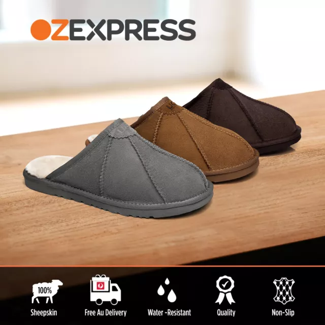 【SALE】AUSTRALIAN SHEPHERD® UGG Slippers Men Sheepskin Wool Nonslip House Rafael