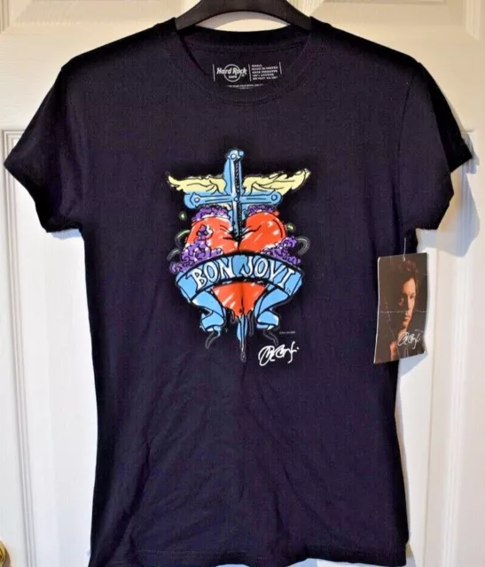 Hard Rock Cafe Cardiff Bon Jovi Ladies Tee Black Small New With Tags