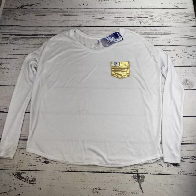 The Original Frocket Shirt XL White Long Sleeve Gold Lame Pocket T Shirt  NWT