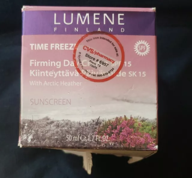 LUMENE Time Freeze Firming Day Cream SPF15 Arctic Heather 1.7oz NEW *damaged box