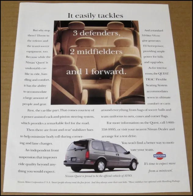 1995 Nissan Quest Print Ad 1994 Car Automobile Minivan Advertisement Vintage