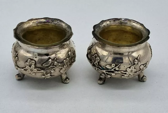 Antique Beautiful Pair Chinese Export Solid Silver Maniature Bowl / C018