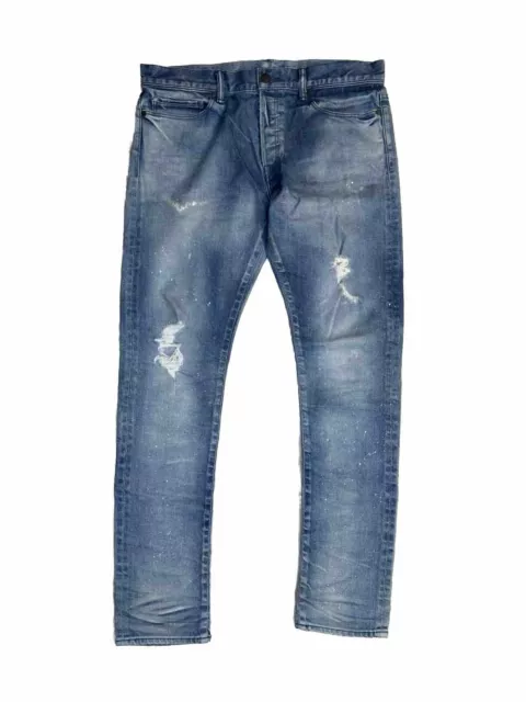 Men's JOHN ELLIOTT The Cast 2 Coba Jeans / Blue Paint Distressed / Size 34 X 32