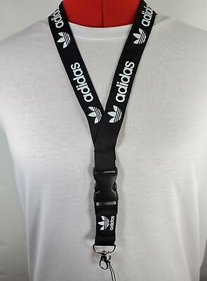Adidas Lanyard Black & White Strap Detachable Keychain Badge ID Holder