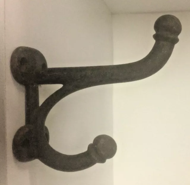 Antique Cast Iron Ball Ends Double Coat Hanger Hat Hook 4 Hole Mount