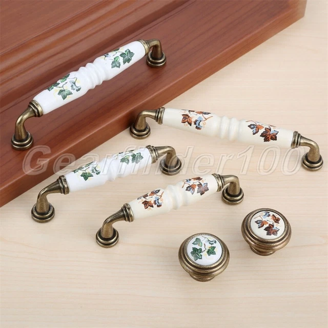 Boutons d'armoire en céramique chic tire poignée alliage de zinc armoire tiroirs d'armoire 2