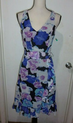 ModCloth Liza Luxe Ruffled Dress w/Belt Size XL Floral Purple White NWT (C71)