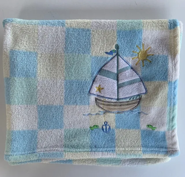 Special Delivery Sailboat Blue Plaid Sunshine Blanket Boys Unisex Lovey