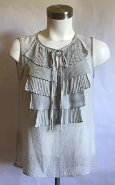 BCBG Max Azria Light Dove Gray "Nettie" Tank Top W/ Pleated Ruffles, Size XS