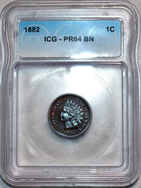 ICG PF-64 BN 1882 Indian Head Cent, Strongly Mirrored, Beautifully Toned Proof!