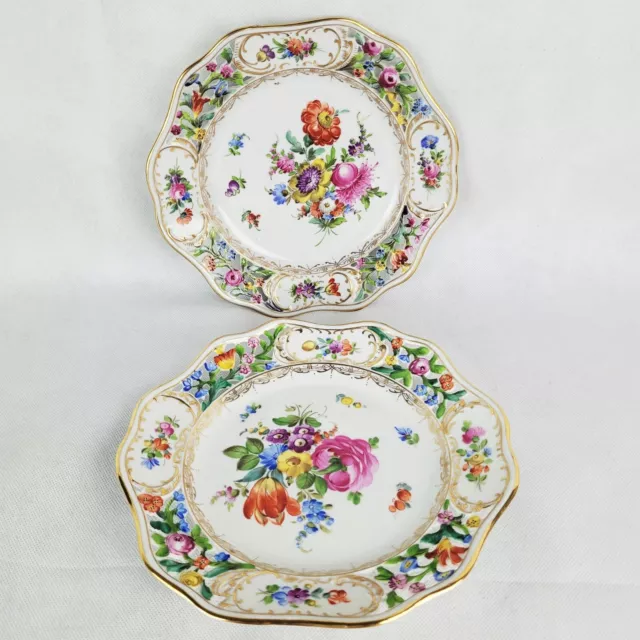 Dresden Carl Thieme Salad Plates Set 2 Reticulated Hand Painted Floral Antique