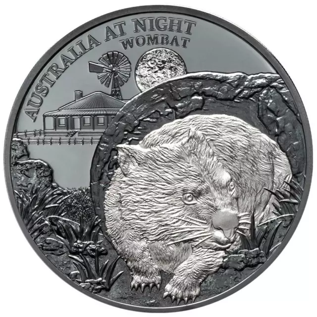 Silbermünze Wombat (4.) Australien bei Nacht 2021 - Niue - 1 Oz Black Proof