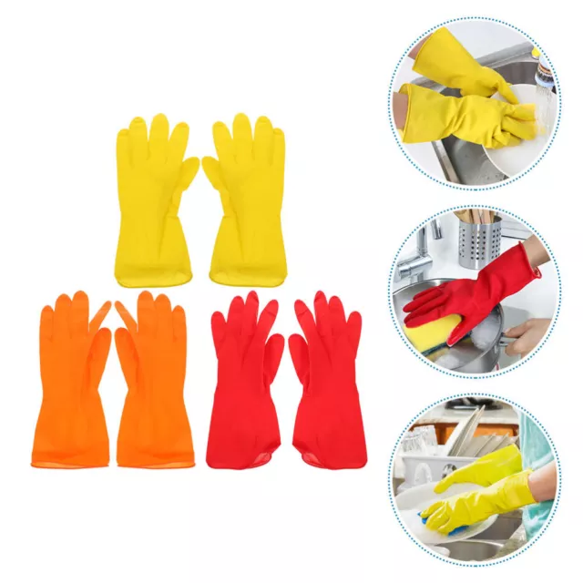 3 Pairs of Latex Cleaning Gloves Kitchen Dishwashing Gloves Waterproof Dish