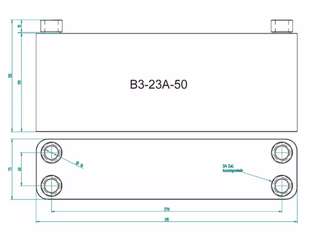 Échangeur de chaleur à plaques en acier inoxydable 221 kW sans isolation B3-23A-50 pour installation solaire 2