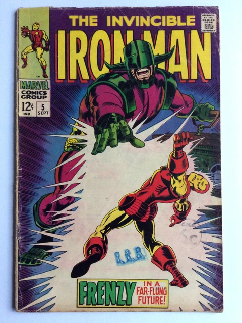 Invincible Iron Man #5 (cents issue), 1968, 1st app Krylla, F, great Tuska cover