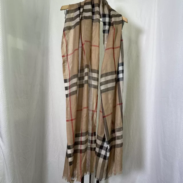 Burberry Women's Beige Italy Giant Check Wool Silk Gauze Scarf One Size