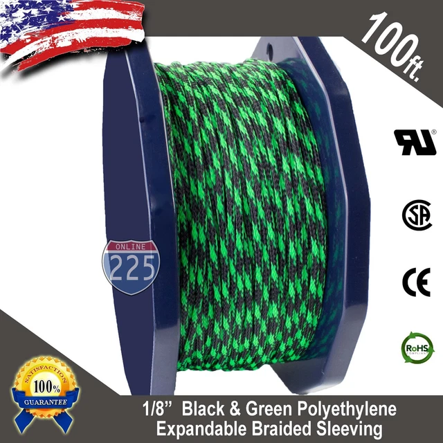 100 FT Expandable Braided Wire Loom – 1/8 Inch Diameter, Black & Red Sleeving, For Cable Management