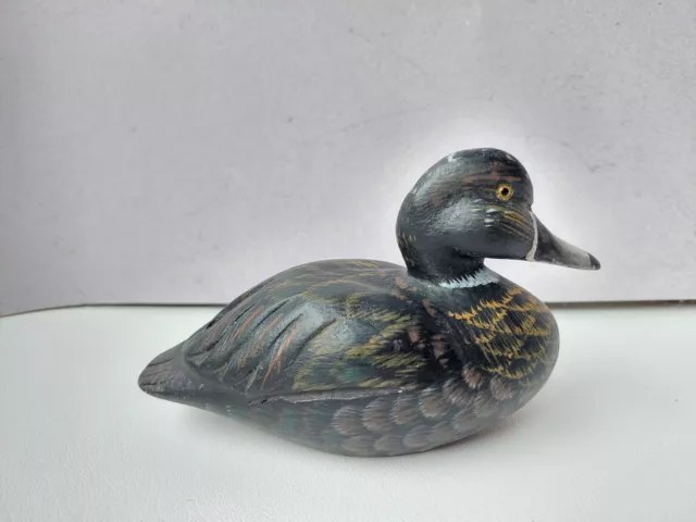 Wooden Hand Carved Painted Duck by James Haddon Signed On Bottom 5.5" Long