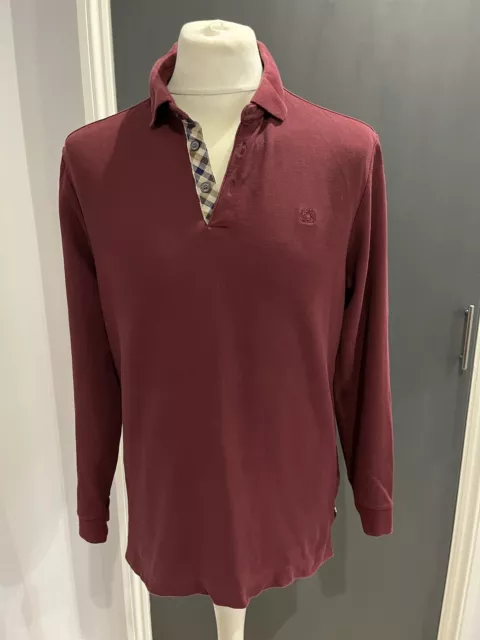 Aquascutum London Cotton; Polyester Claret Long Sleeve Polo Shirt - Large