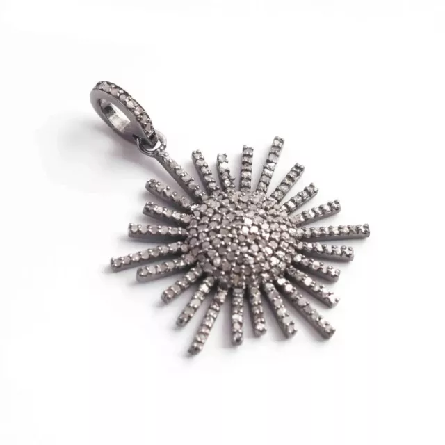 1 Pc Pave Diamond Sun Charm Pendant, 30mmx22mm 925 Sterling Silver