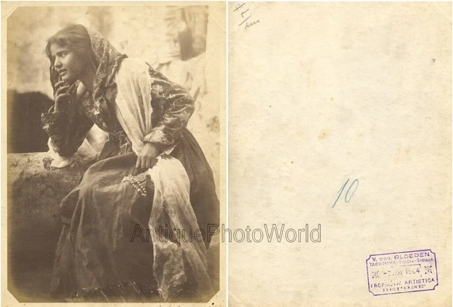 Tirage Albuminé Vintage Gloeden - Jeune Homme Circa 1890 | Format 15,7x21 Cm | Photo Ancienne Originale