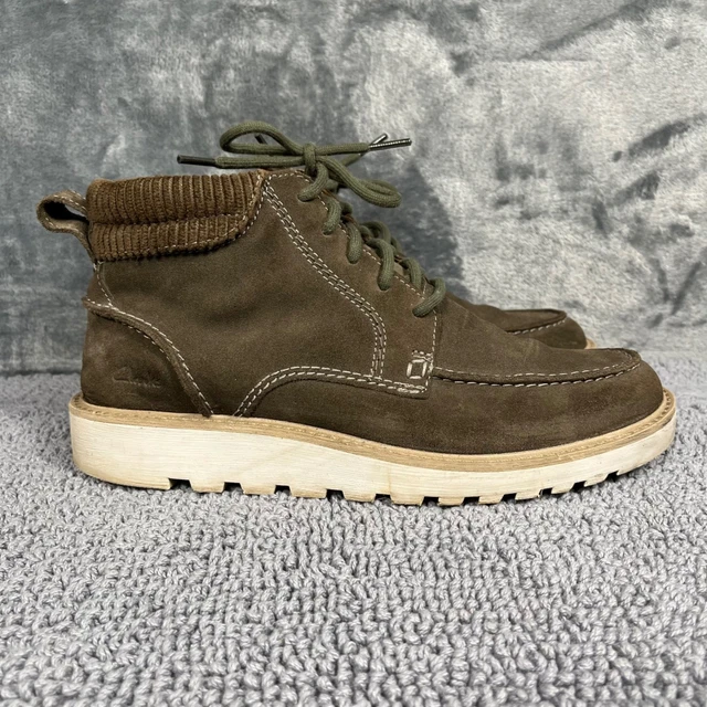 CLARKS MENS BROWN Suede Moc Toe Ankle Boots Corduroy Collar Size 9 ...