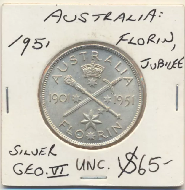 Australia: 1951 Federation Florin 2/-, Lustrous UNC. McD cat $60