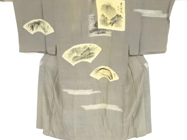 09580# Japanese Kimono / Antique Mens Juban / Shibori / Mt. Fuji & Shikishi