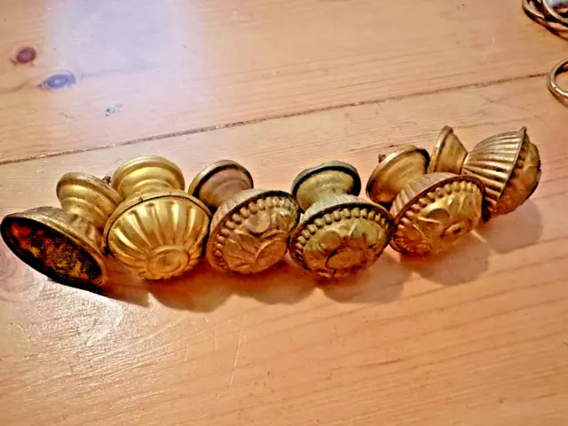 3 Pairs Small Antique French Curtain Pole Finials in Gold Ormolu Finish, @ 3cm