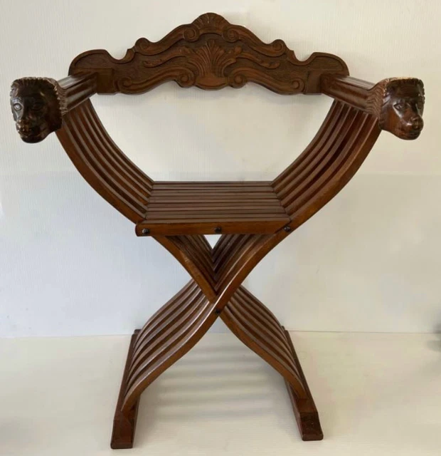 Savonarola Wood Carved Scissor Folding Lion Skeleton Throne Chair
