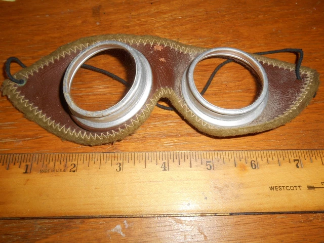 Vintage Clear Lens Goggles Leather Motorcycle Airplane Steam Punk Antique