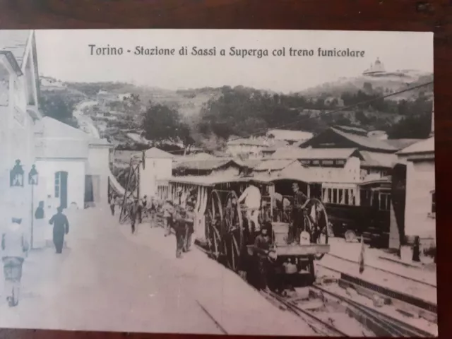 cartolina Torino - Stazione di Sassi a Superga col treno funicolare Agudio 0583