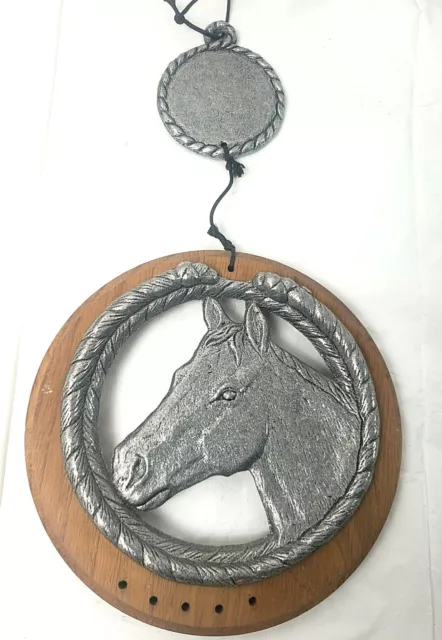 VINTAGE Cast Iron Rustic Horse Head Wall Hanging Wood Plaque Cowboy Ranch 1994