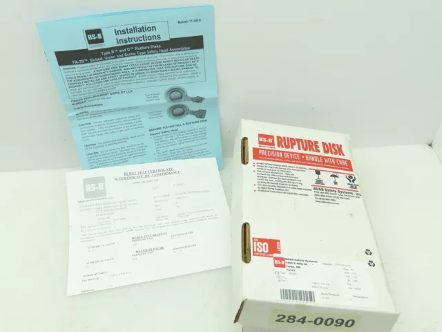 BS&B Safety Systems 1136210; CVD-J-14 Rupture Disk 2" Type DV 15 PSIG @ 72°F