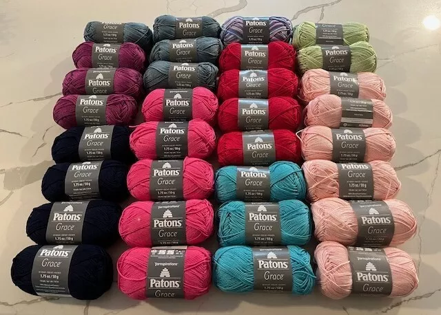 Huge Patons Grace Yarn Mixed Lot (32 Skeins)