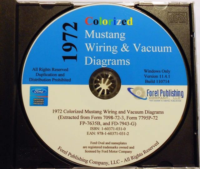 1972 FORD MUSTANG Factory Complete Wiring Vacuum Diagrams Schematics Cd